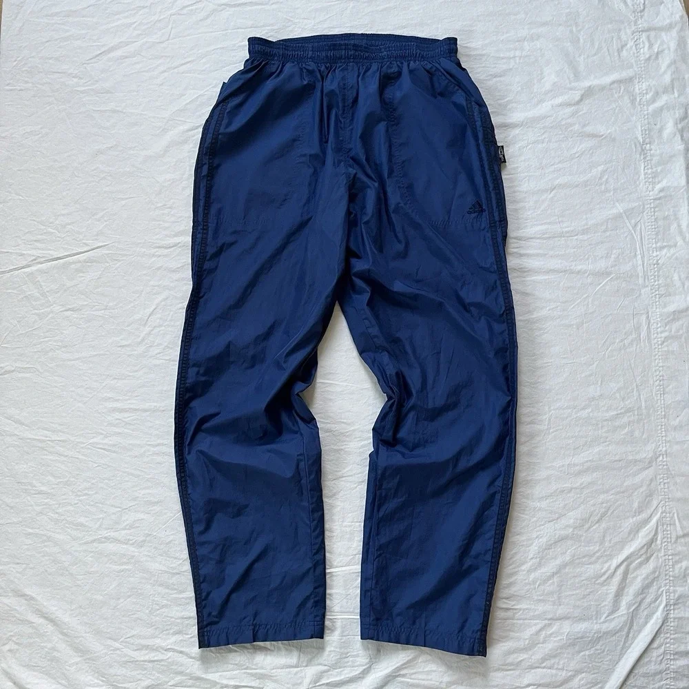 Y2K Adidas Striped Track Pants Windbreaker Size Large Men's Blue 3 Stripe